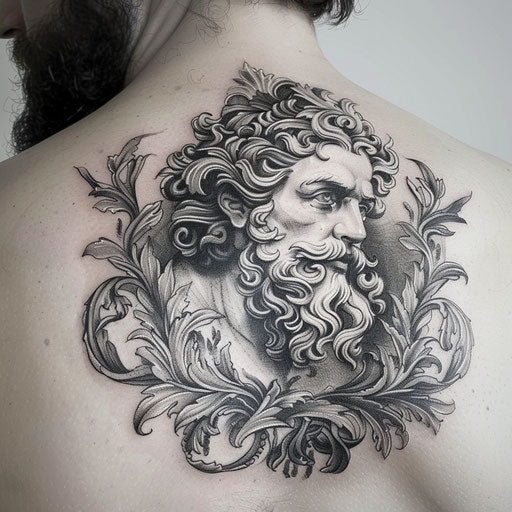 Baroque tattoo of Hades on white background