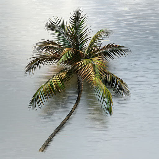 Flat, metallic silver background enhances realistic coconut tree clipart with glossy effects and high-resolution clarity