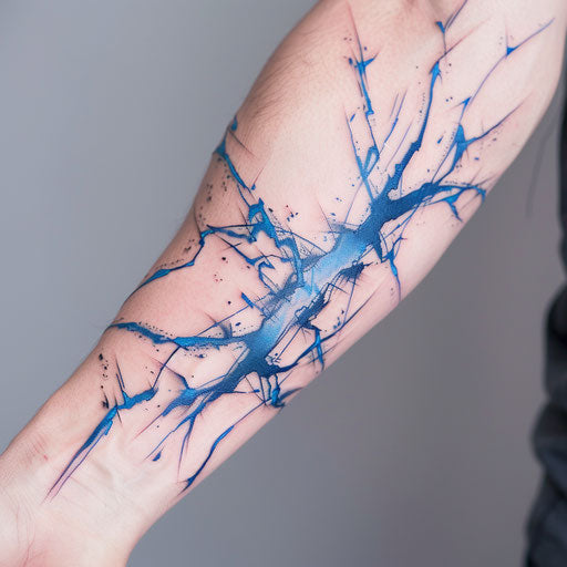 Electric curse mark, jagged lines in blue/white on white background