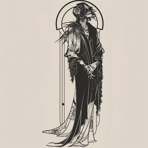 Vintage sketch of a shinigami in a 1920s style outfit