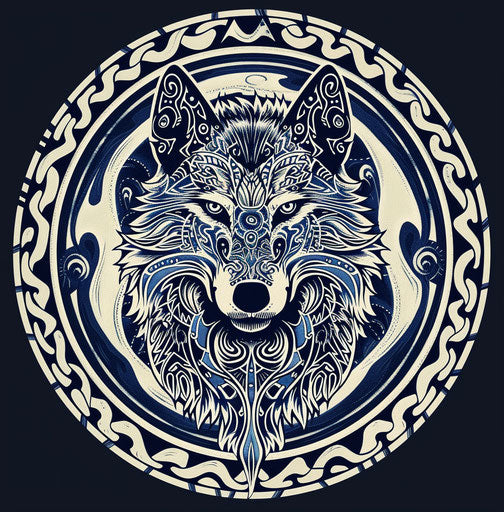 Tribal wolf in a circle with tribal tattoos