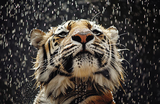 Happy tiger playing in rain like David LaChapelle 32:21