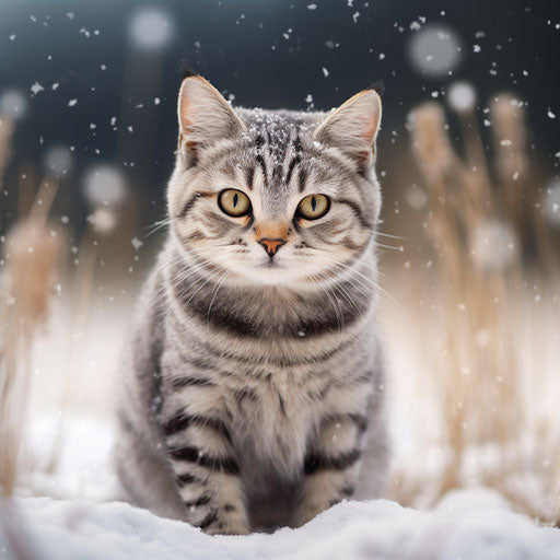 American cat in a field in the snow