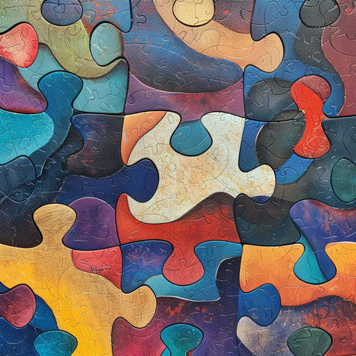 Interlocking puzzle pieces symbolizing connection, in the style of Ami James
