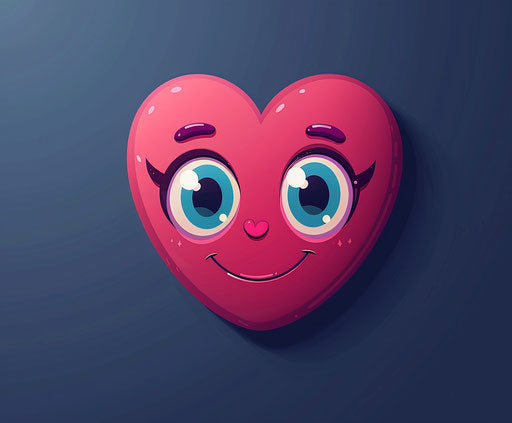 Smiling heart face with big eyes, dark pink and dark blue