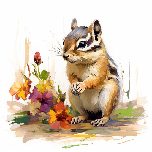 Chipmunk illustration in the style of Impressionistic Art, on white background