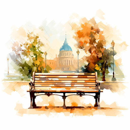 Bench in Impressionistic Art style, white background
