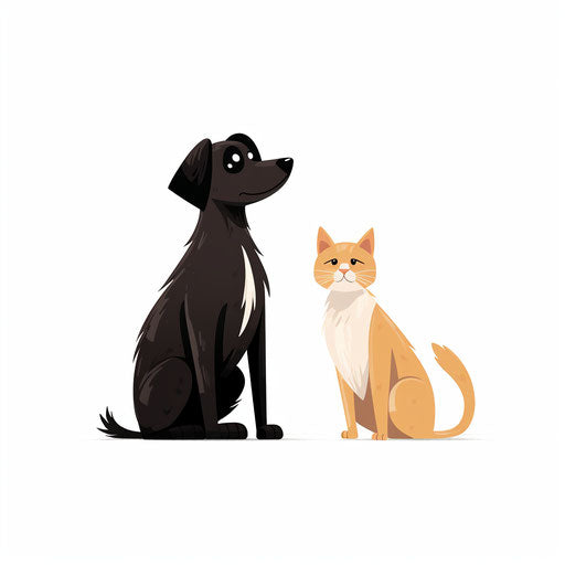 Dog and cat clipart in Minimalist style, on white background