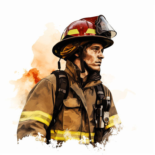 Illustration of firefighter in the style of Chiaroscuro Art on white background