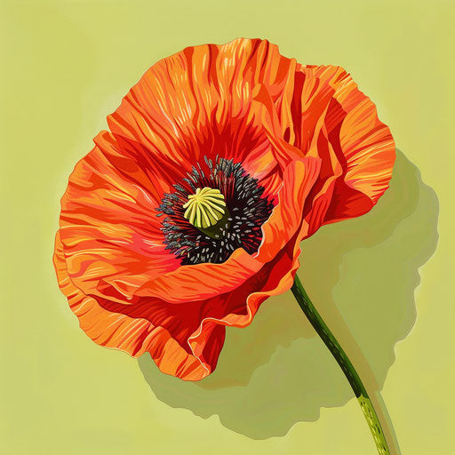 Poppy clipart on chartreuse background with sharp details