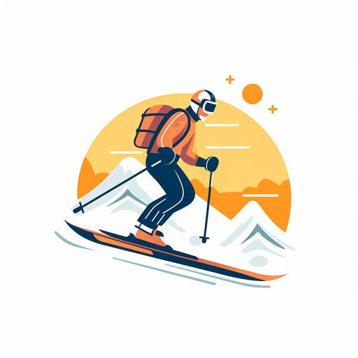 Ski illustration in Minimalist style, on white background