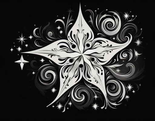Stars tattoo art, animated shapes style, monochrome canvases