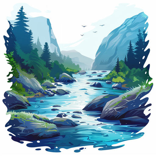 River silhouette in photo-realistic style on flat white background