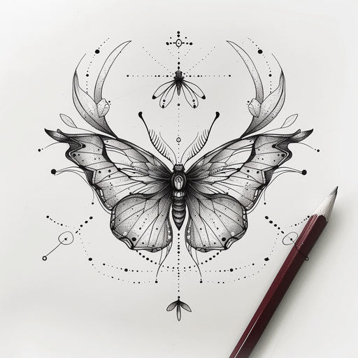 Ethereal tattoo sketch of a butterfly with detailed wings