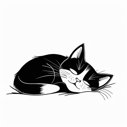 Minimalist sketch of a sleeping cat in black and white
