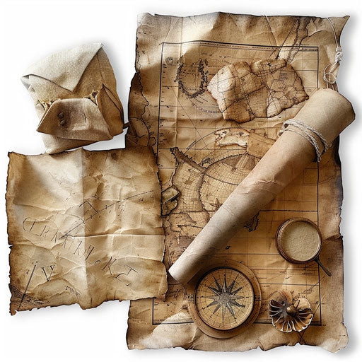 Treasure map clipart in a photo-realistic style
