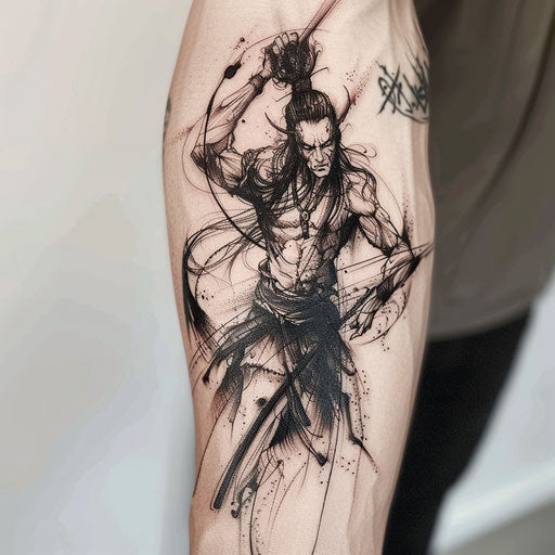 Expressive Hades brush stroke tattoo on white background