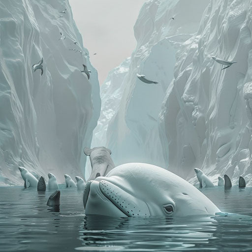 Beluga with playful seals in the background