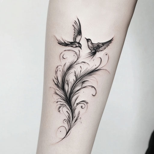 Upper arm tattoo for women with delicate feather
