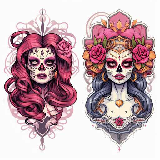 Day of the Dead lady tattoo design with Sailor Moon style