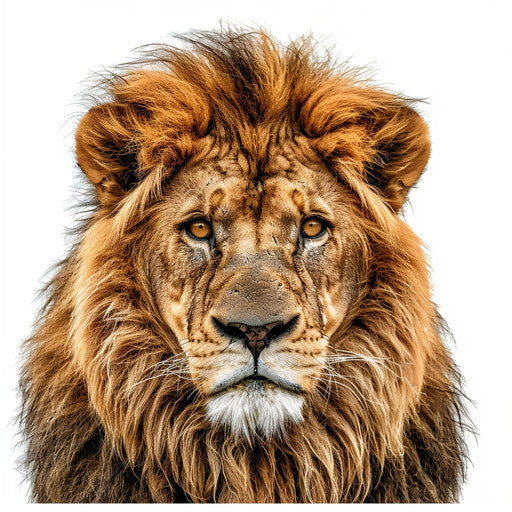 Realistic lion face drawing on white background