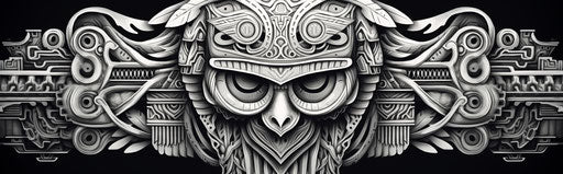 Eagle head tiki print, ndebele-inspired motifs, detailed monochrome