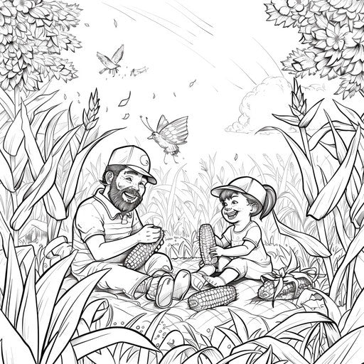 Family picnic with corn coloring page