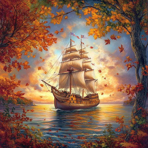 The Mayflower in a frame of brilliant autumn sky