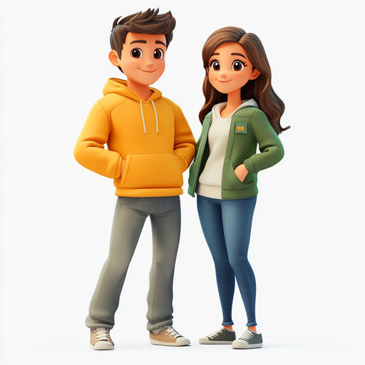 3D couple on flat white background