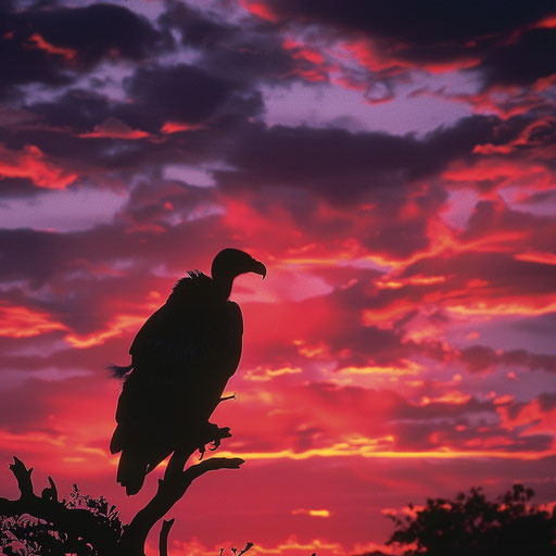 Dramatic sky with vulture bird silhouette