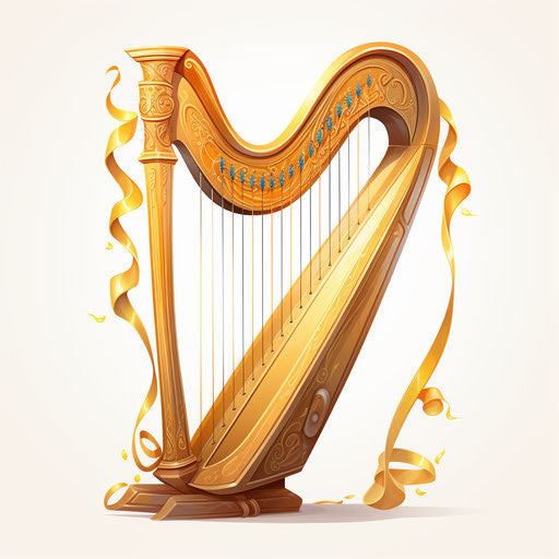 Harp clipart in the style of Oil painting, on a white background