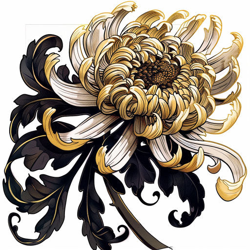 Elegant art deco illustration of a chrysanthemum