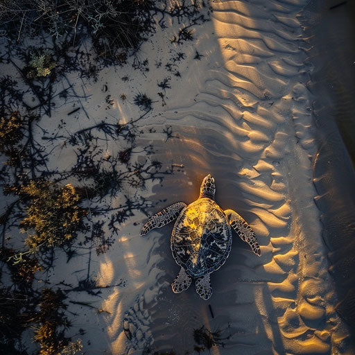 Yellow spotted turtle crossing a sandy riverbank