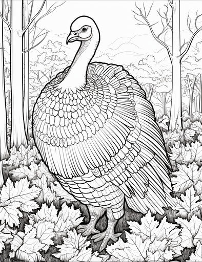 Turkey coloring page with black and white wings