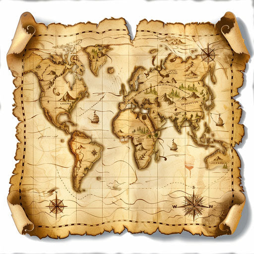 Realistic treasure map with flat random glossy background