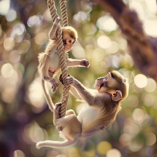 Heartwarming scene of a monkey teaching its young to climb and swing