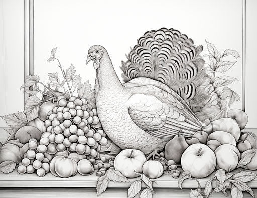 Thanksgiving turkey coloring page in still life style