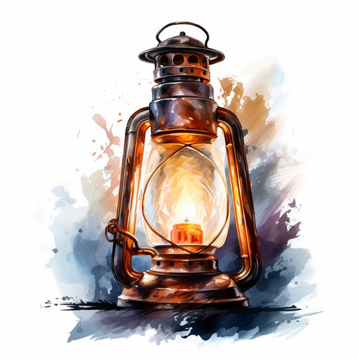 Lantern clipart in the style of Oil painting, on a white background