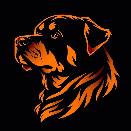 Orange and black logo of rottweiler with character design