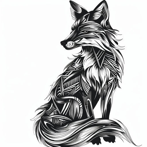 Geometric black and white fox tattoo art