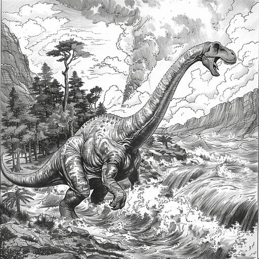 A brachiosaurus in a dramatic action-packed scene