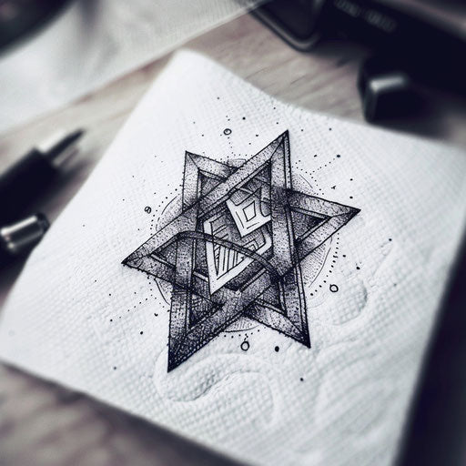 Stylish tattoo sketch of a Valknut in stippling technique in monochrome