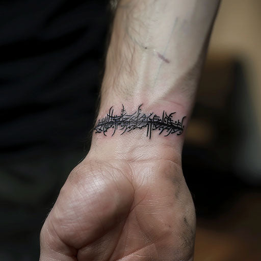 Men's wrist tattoos in Elvish script Peter Jackson style