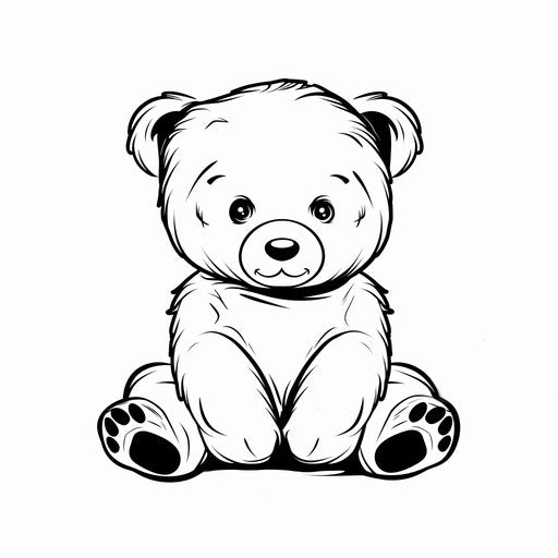 Minimalist teddy bear tattoo in line art style on white