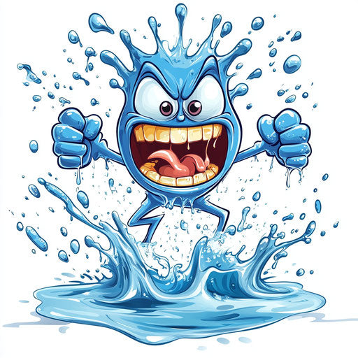 Humorous caricature of water splash with human characteristics