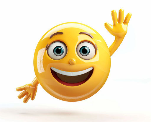 Smiling woman smiley face with waving hand, clip art style, white background 31:25