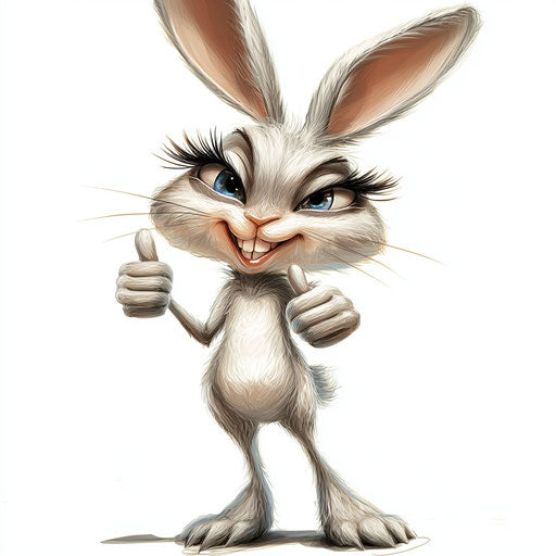 Humorous caricature of a rabbit with human characteristics