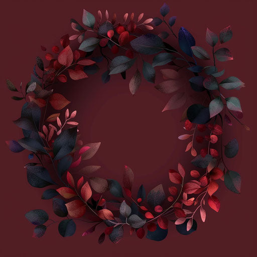 Realistic wreath clipart on a rich burgundy background