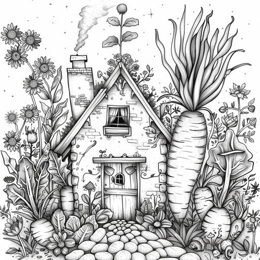 Carrot house in a magical vegetable garden