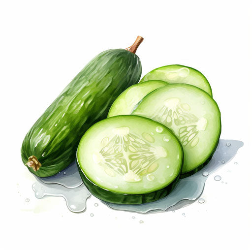 Oil painting style illustration of a cucumber, on white background